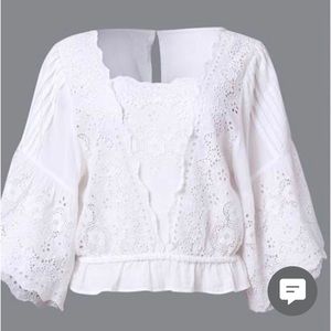 New Eyelet Bell Sleeve Top at batwing sleeves, Keyhole back Elastic at waist